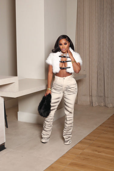 Snow Luxe Buckle Fur Top White S