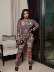 Royal Mosaic Mesh Jumpsuit