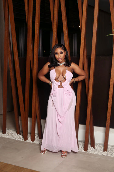 Goddess Drip Chain Maxi Dress Pink S