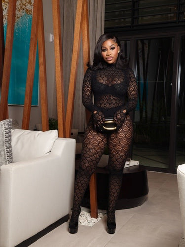 Midnight Lace Illusion Catsuit Black One size