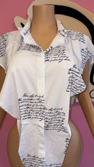 Scripted Elegance Asymmetrical Blouse