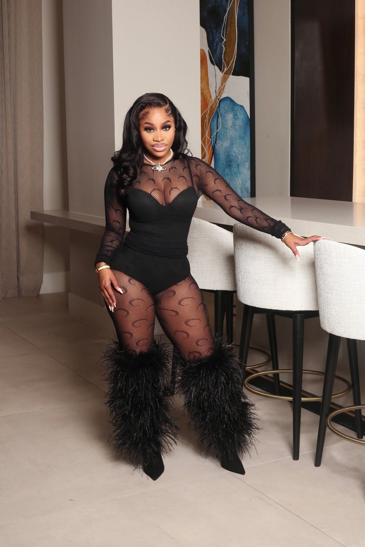 Ying Yang Mesh Set Black One size
