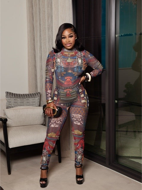 Royal Mosaic Mesh Jumpsuit