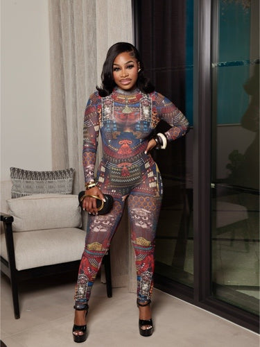 Royal Mosaic Mesh Jumpsuit