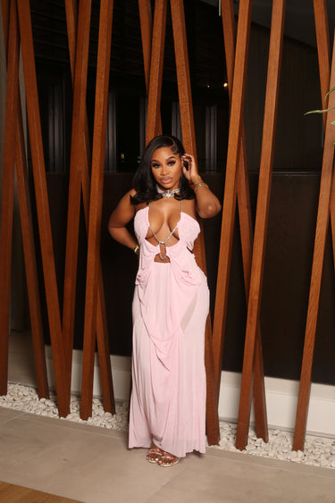Goddess Drip Chain Maxi Dress Pink L