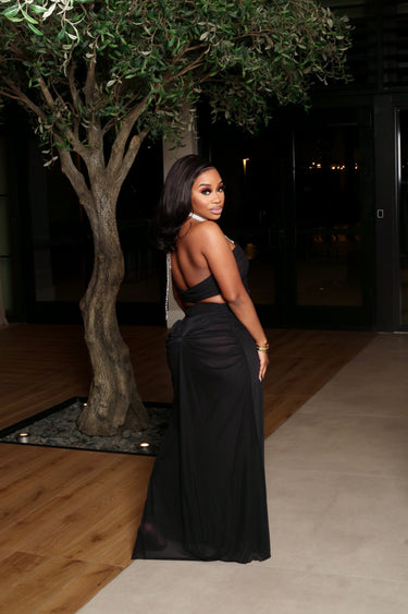 Goddess Drip Chain Maxi Dress Black M