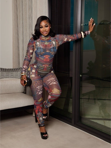 Royal Mosaic Mesh Jumpsuit