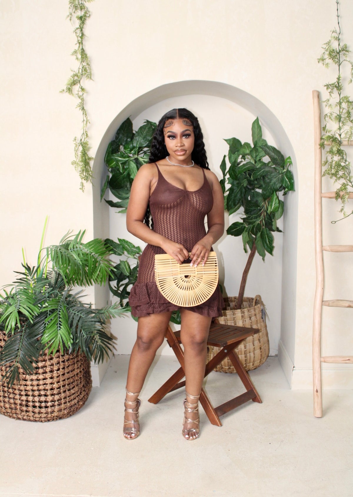 Fiji Brown Crochet Dress